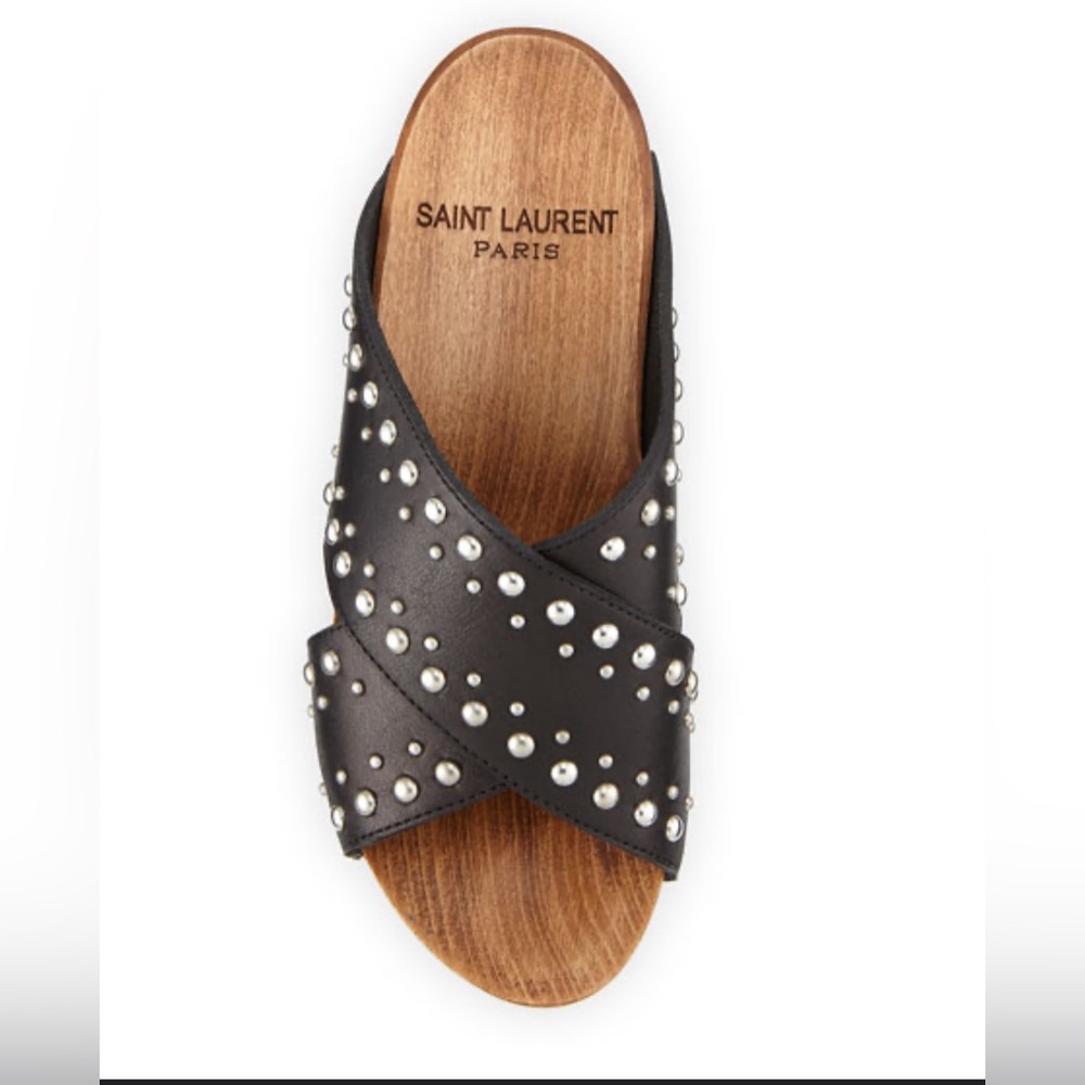 Saint Laurent Paris studded wooden platform sandals 39